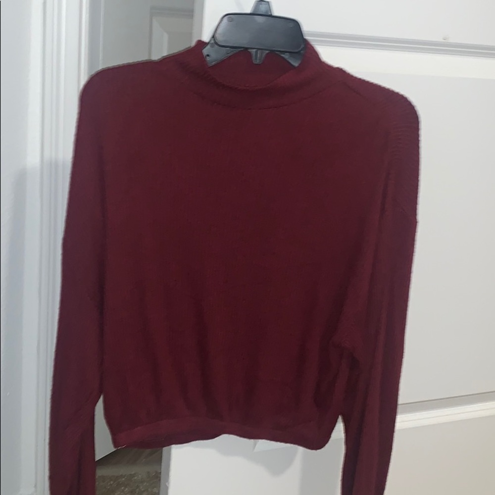 Red Mock Neck Cropped Sweater